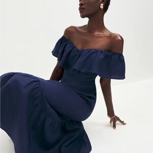 Reformation Baela Linen Midi Dress Navy